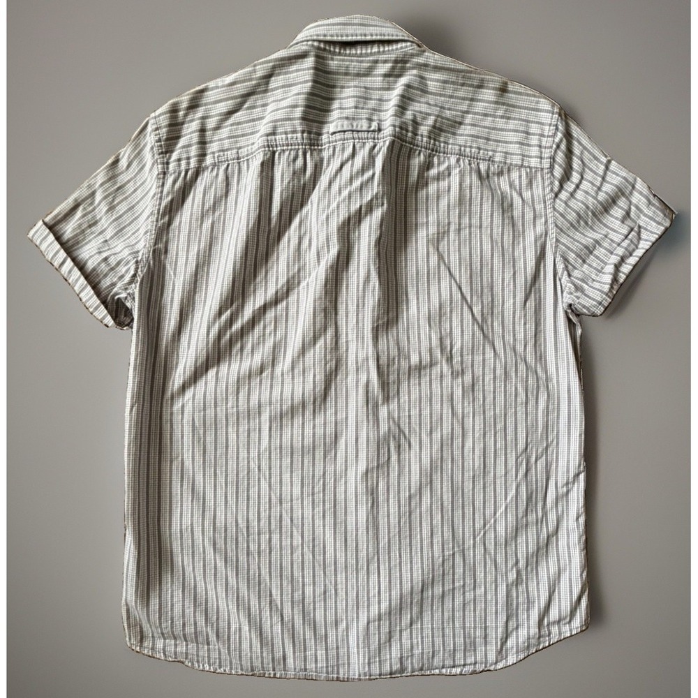 Armani Exchange Short Sleeve Button Up Shirt White Gray Check Pocket Medium JBHS - Picture 2 of 10